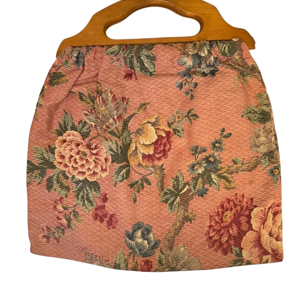 Antique Cabbage Rose Shabby Chic Spring Florals wooden handle Bermuda bag